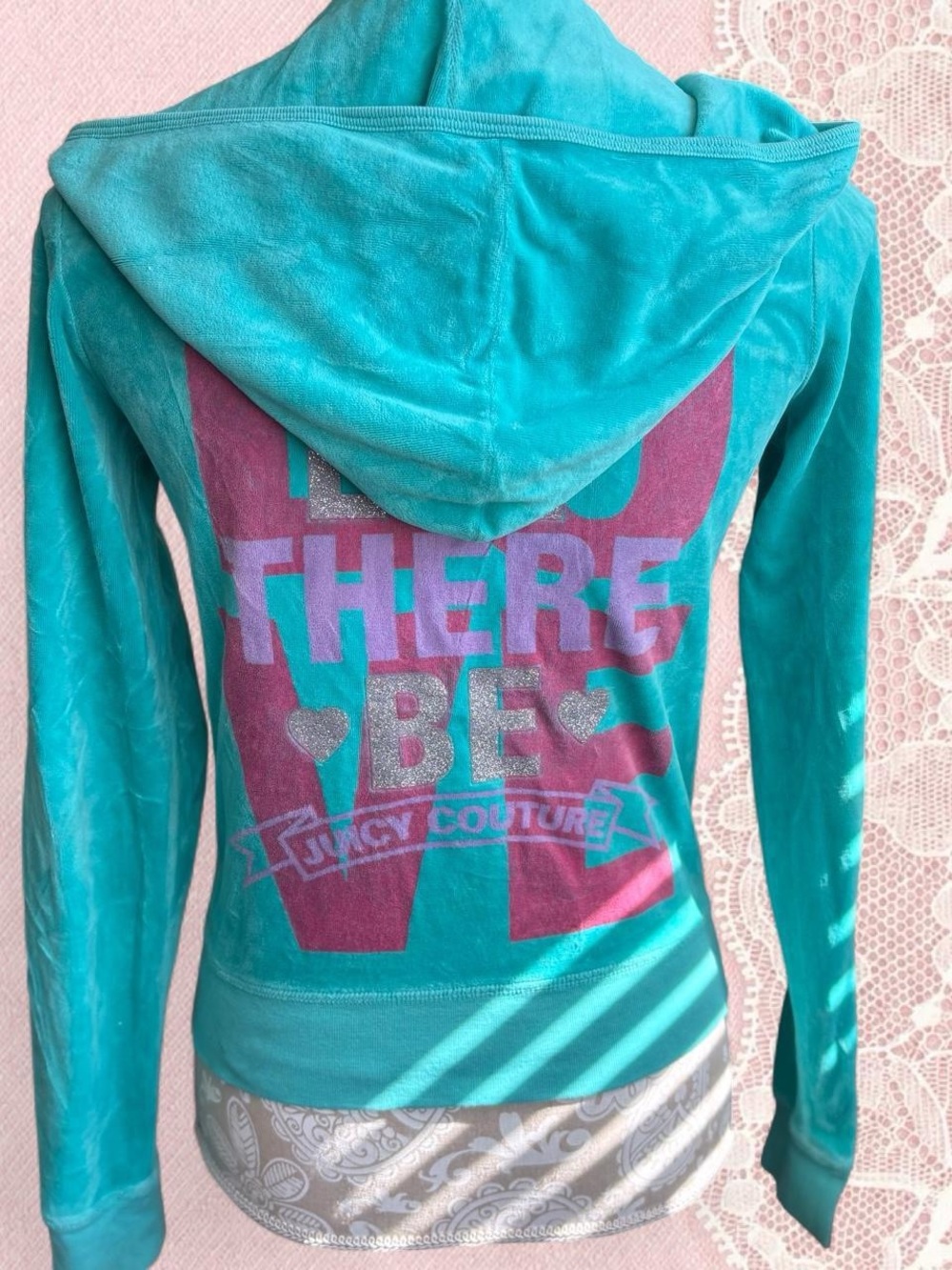 Vintage Rare Y2K Juicy Couture Teal Velour Zip-Up Hoodie